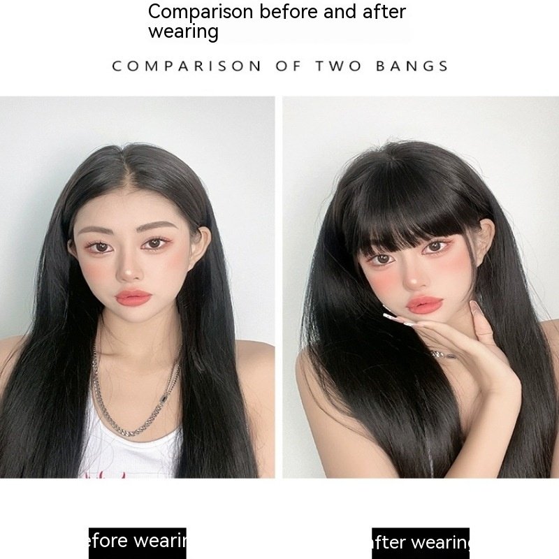 Natural Forehead Artificial Hair Straight Bangs Wig Set Seamless Invisible Wig Set - Image 2