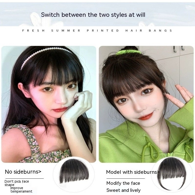 Natural Forehead Artificial Hair Straight Bangs Wig Set Seamless Invisible Wig Set - Image 3